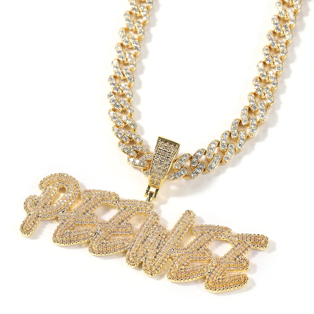 Customized Name Necklace Doulble Layer Curise Letters Pendant Ice Out 9mm Cuban Chain Necklace Best Gift Hiphop Jewelry