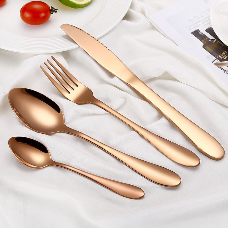 Multi-Colors Rainbow Cutlery Set Dinnerware Set Black Cutlery Kit Fork Knife Stainless Steel Silverware Home Tableware Set