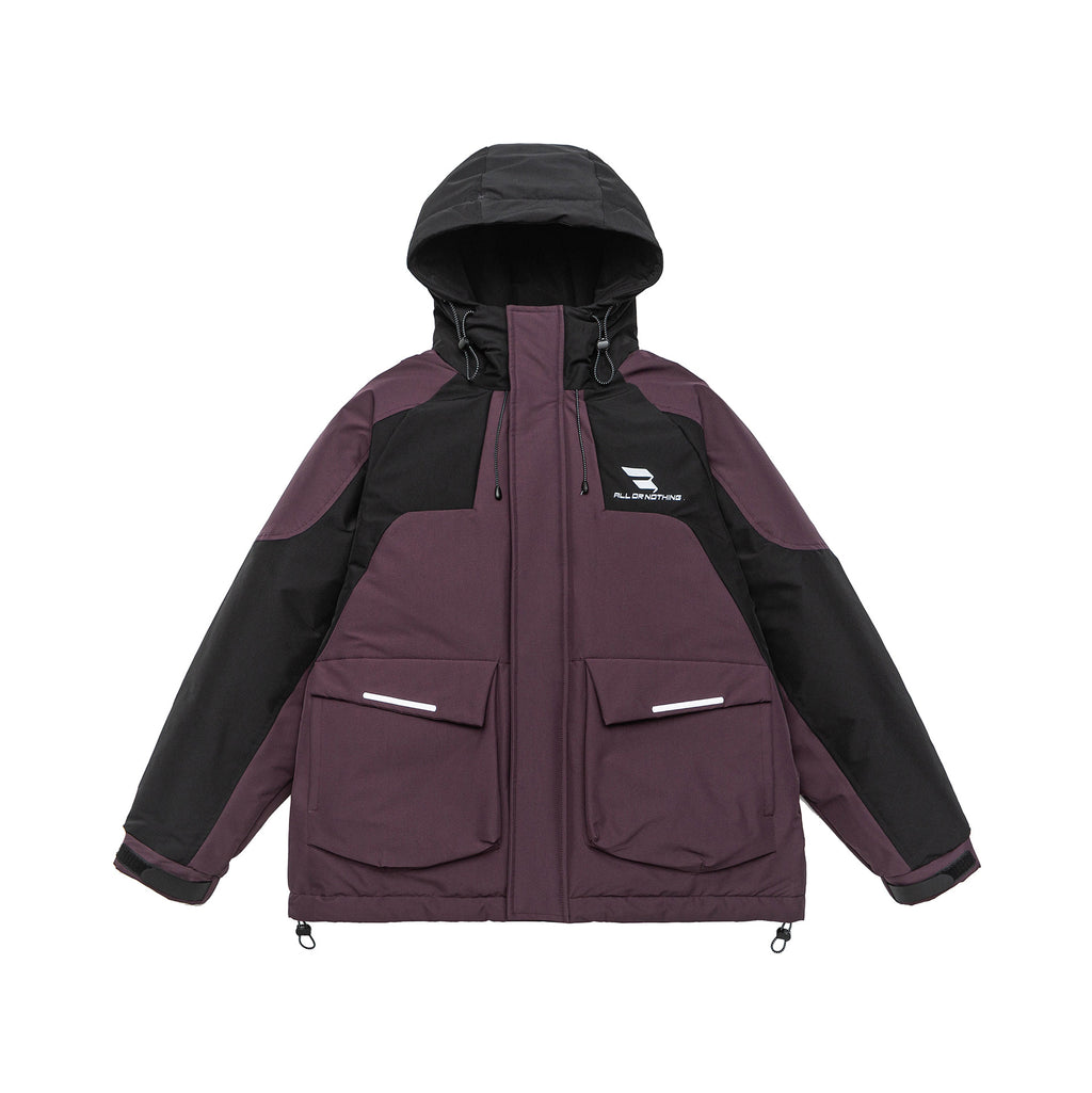 Color-block Spliced Warm Hooded White Duck Down Winter Jacket