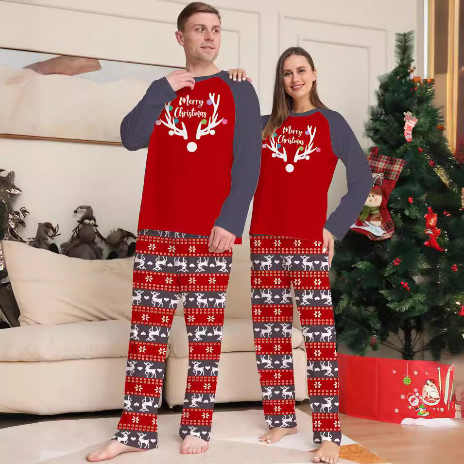 Christmas Deer Print Family Pajama Set Long Sleeve Halloween Loungewear Sleepwear