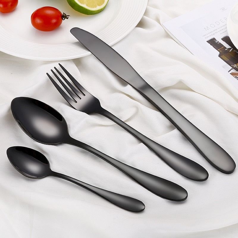 Multi-Colors Rainbow Cutlery Set Dinnerware Set Black Cutlery Kit Fork Knife Stainless Steel Silverware Home Tableware Set