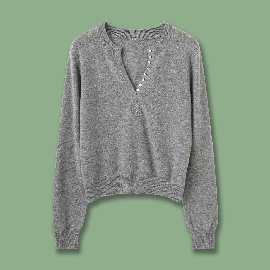 Knitted Sweater in Gray and White Wool BlendSlim Fit Autumn/Winter Style
