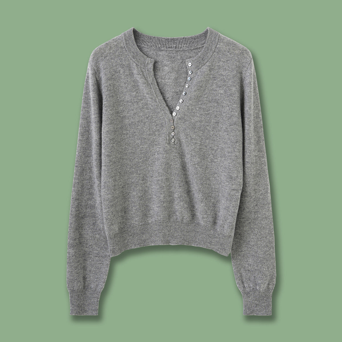 Knitted Sweater in Gray and White Wool BlendSlim Fit Autumn/Winter Style