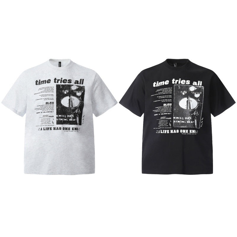 Le Dui Letter Printed Round Neck Short Sleeve T