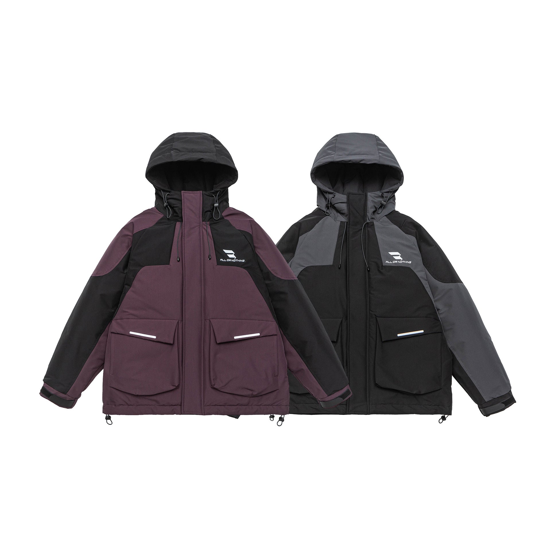 Color-block Spliced Warm Hooded White Duck Down Winter Jacket