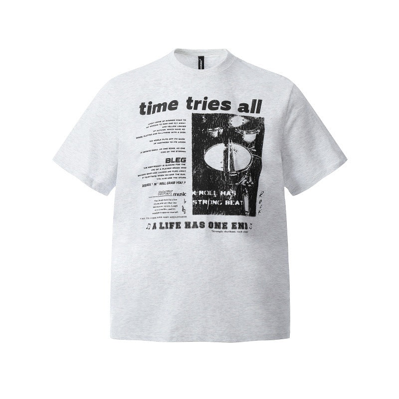 Le Dui Letter Printed Round Neck Short Sleeve T