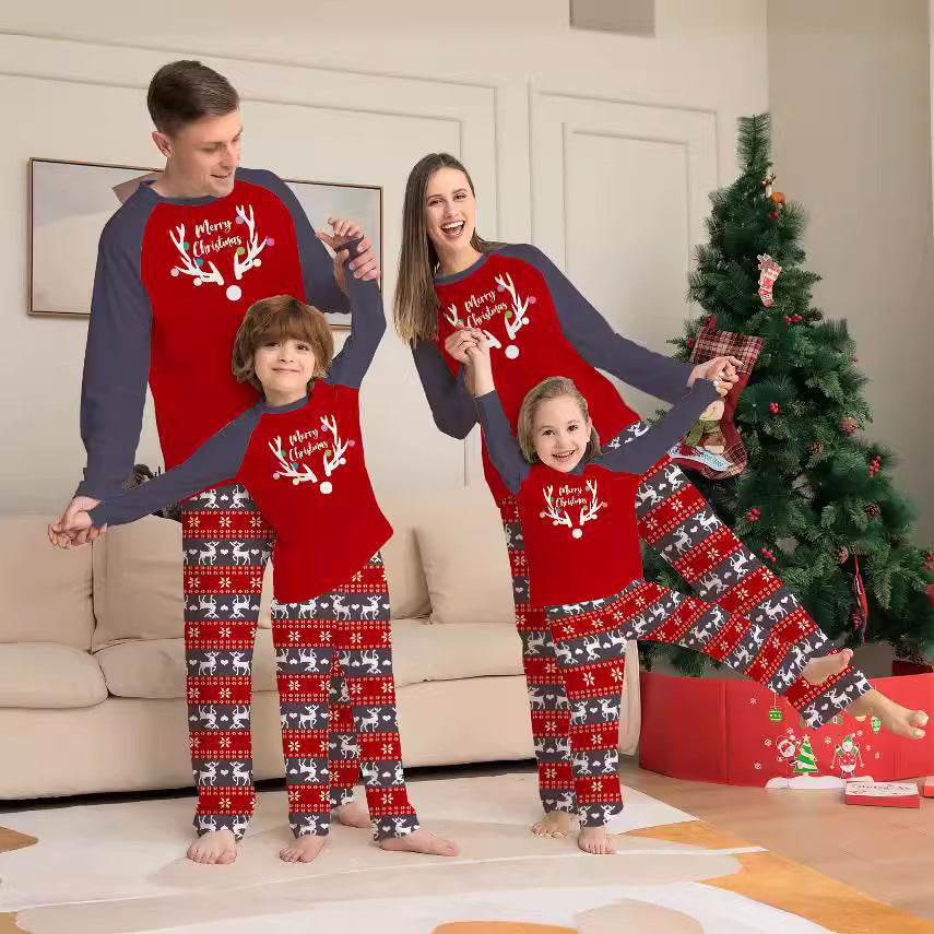 Christmas Deer Print Family Pajama Set Long Sleeve Halloween Loungewear Sleepwear