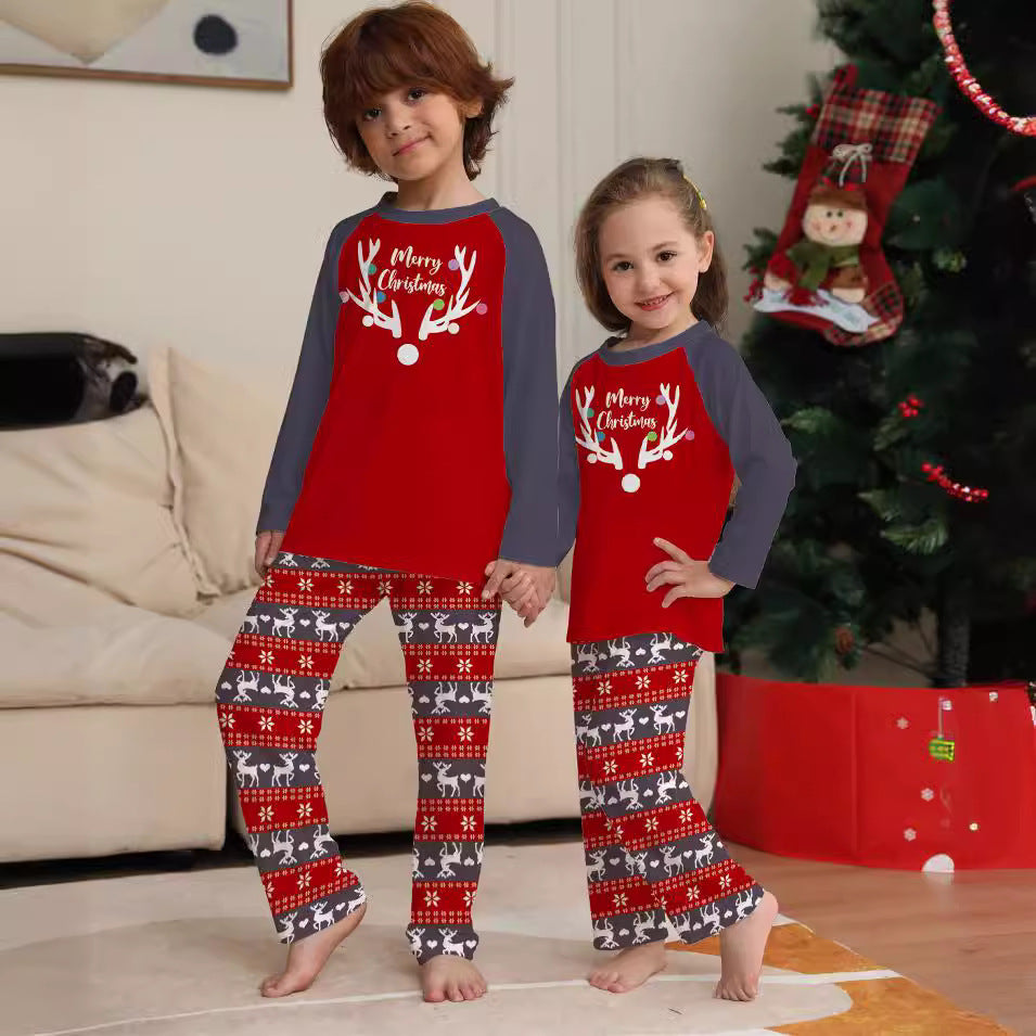 Christmas Deer Print Family Pajama Set Long Sleeve Halloween Loungewear Sleepwear