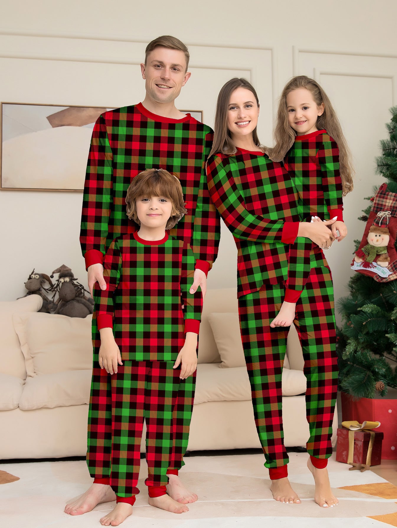 Plaid Christmas Family Matching Printed Loungewear Pajama Set