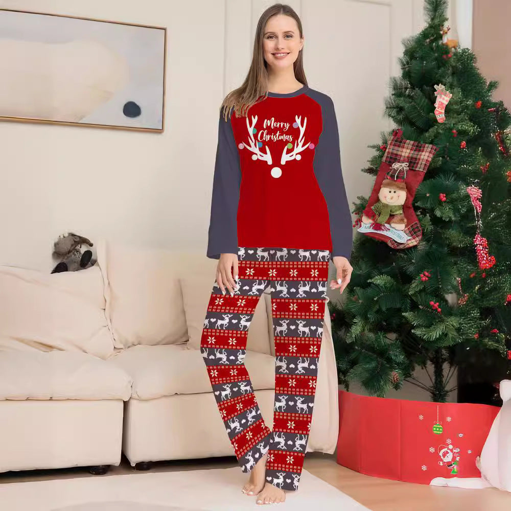 Christmas Deer Print Family Pajama Set Long Sleeve Halloween Loungewear Sleepwear