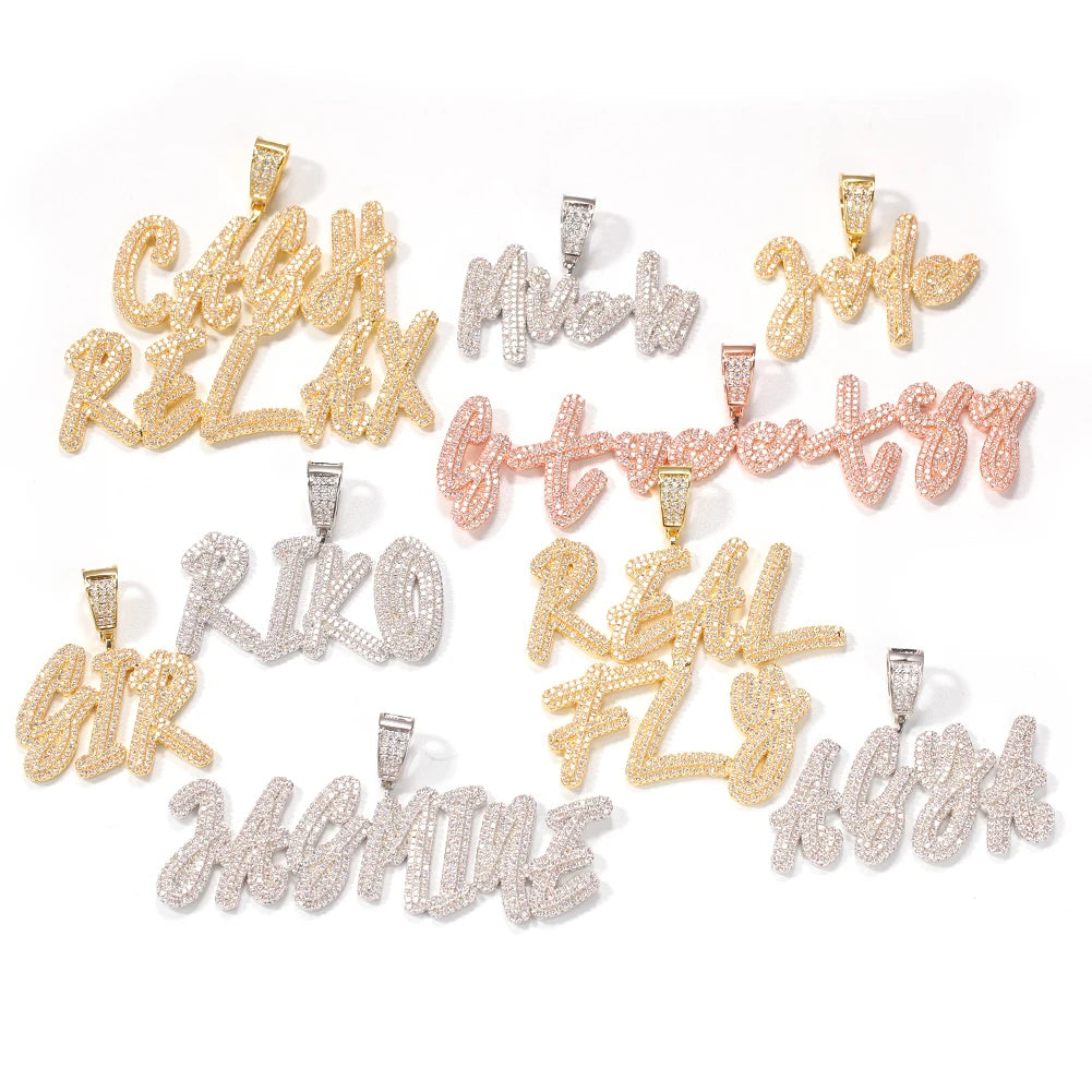 Customized Name Necklace Doulble Layer Curise Letters Pendant Ice Out 9mm Cuban Chain Necklace Best Gift Hiphop Jewelry