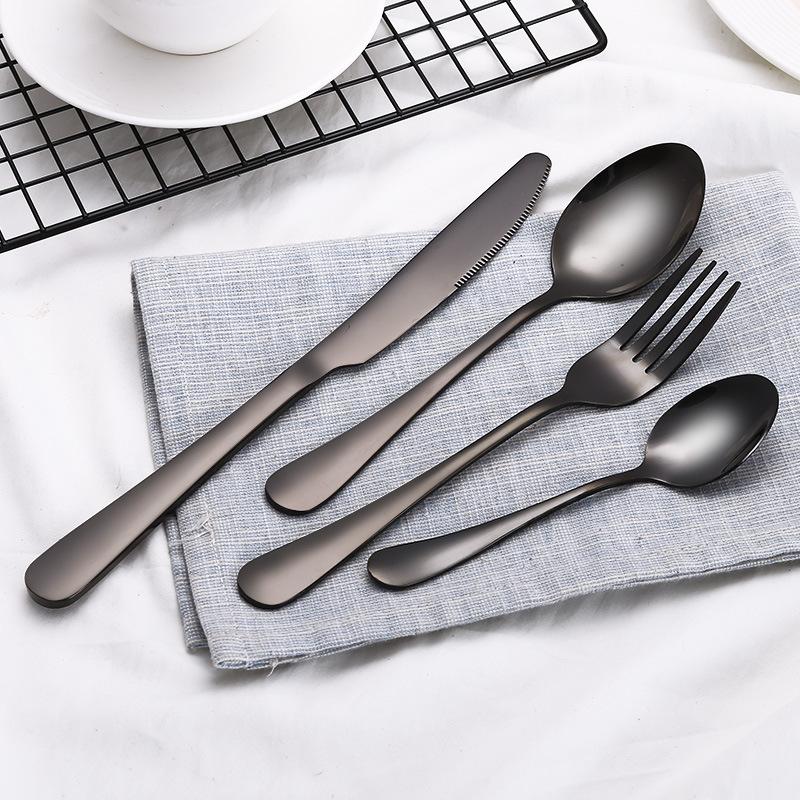 4Pcs/set Black Cutlery Set Stainless Steel Dinnerware Tableware Silverware Sets Dinner Knife