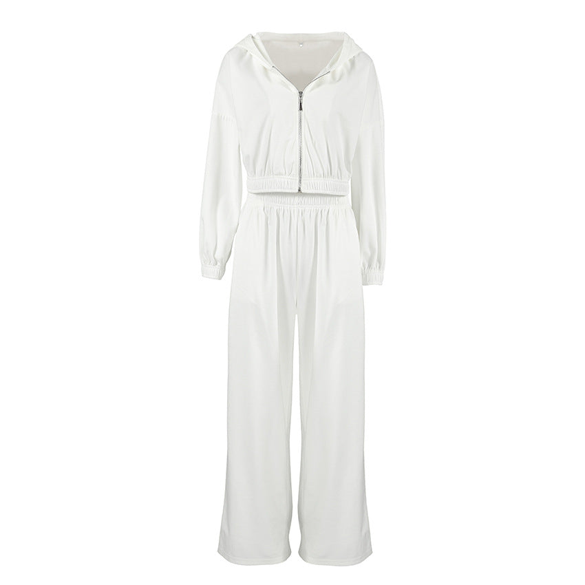Advanced autumn and winter new white sports hooded sweatshirt and pants set