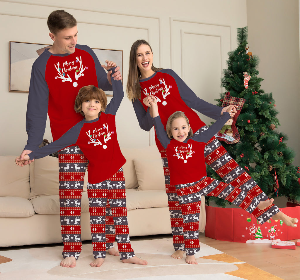 Christmas Deer Print Family Pajama Set Long Sleeve Halloween Loungewear Sleepwear