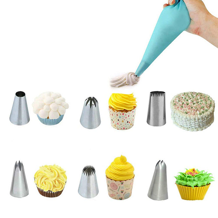 7-Piece Cream Piping Tip Set Stainless Steel 304 Piping Tip 7-Piece Piping Bag Set