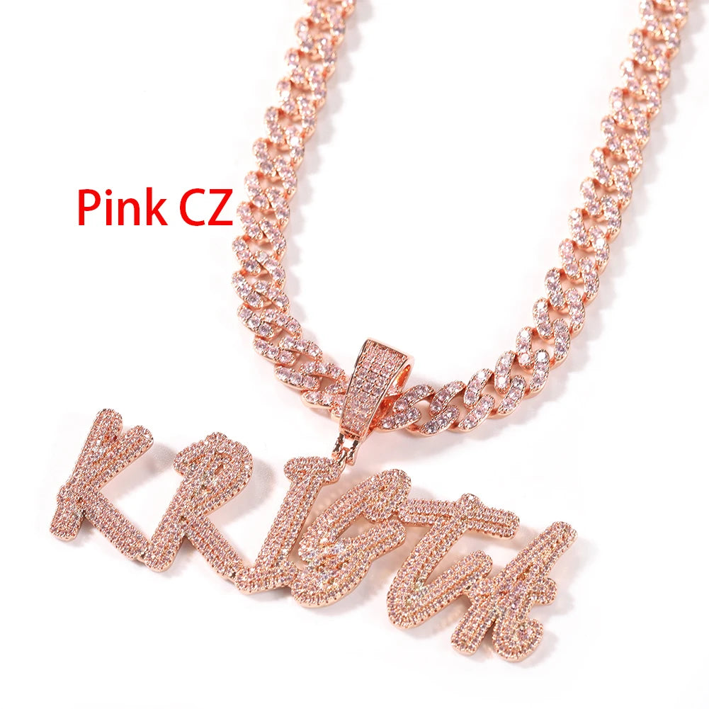 Customized Name Necklace Doulble Layer Curise Letters Pendant Ice Out 9mm Cuban Chain Necklace Best Gift Hiphop Jewelry