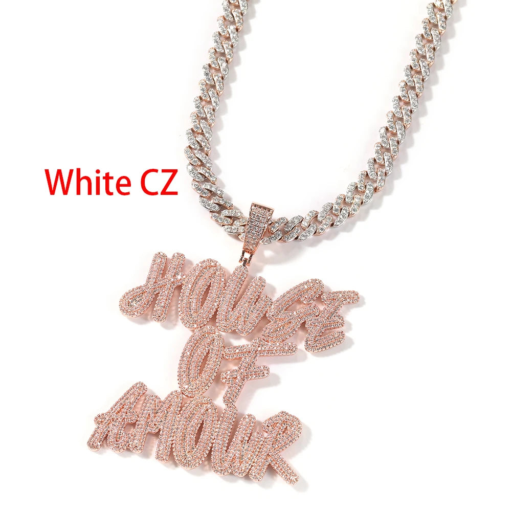 Customized Name Necklace Doulble Layer Curise Letters Pendant Ice Out 9mm Cuban Chain Necklace Best Gift Hiphop Jewelry