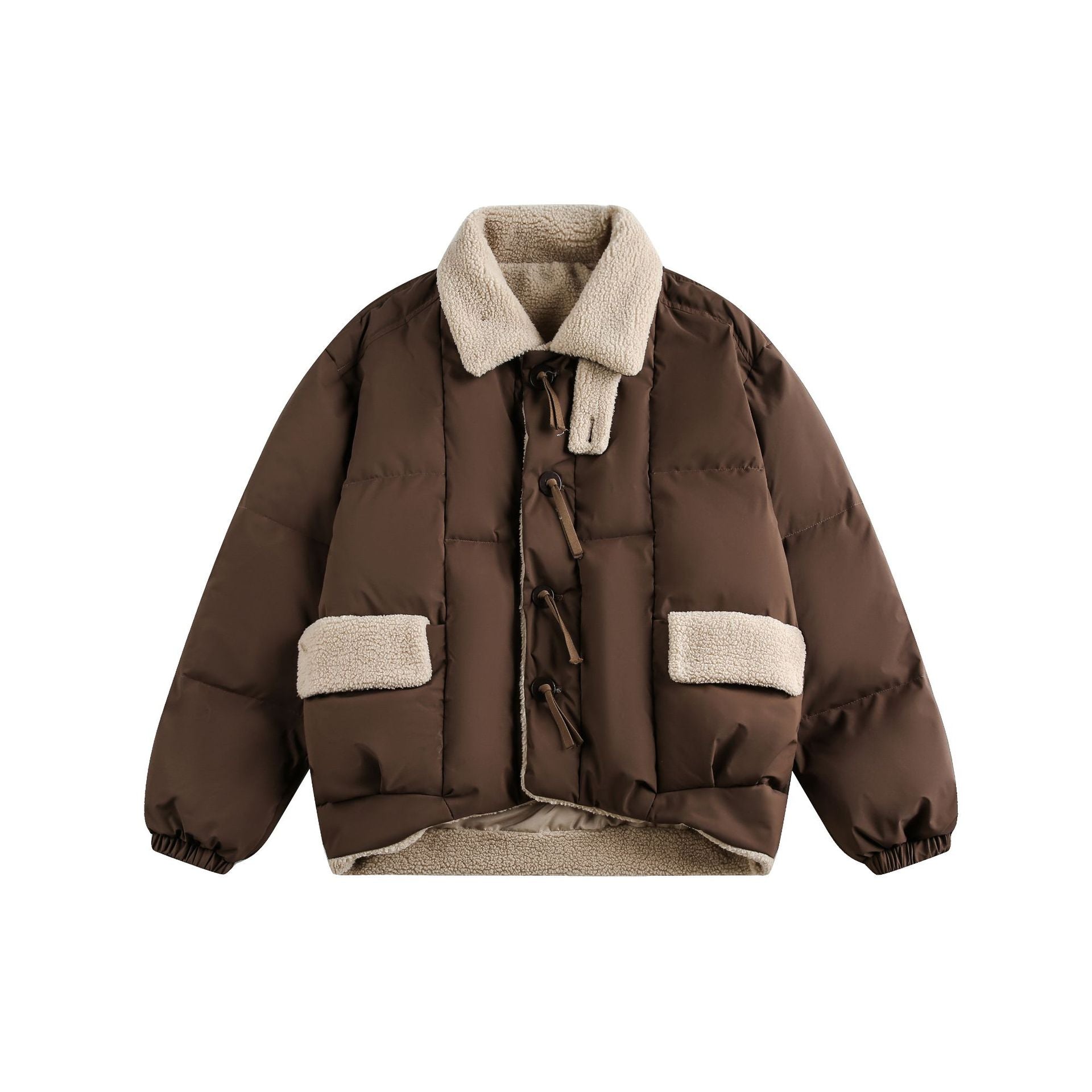 Lamb Fur Patchwork Retro Workwear White Duck Down Winter Jacket