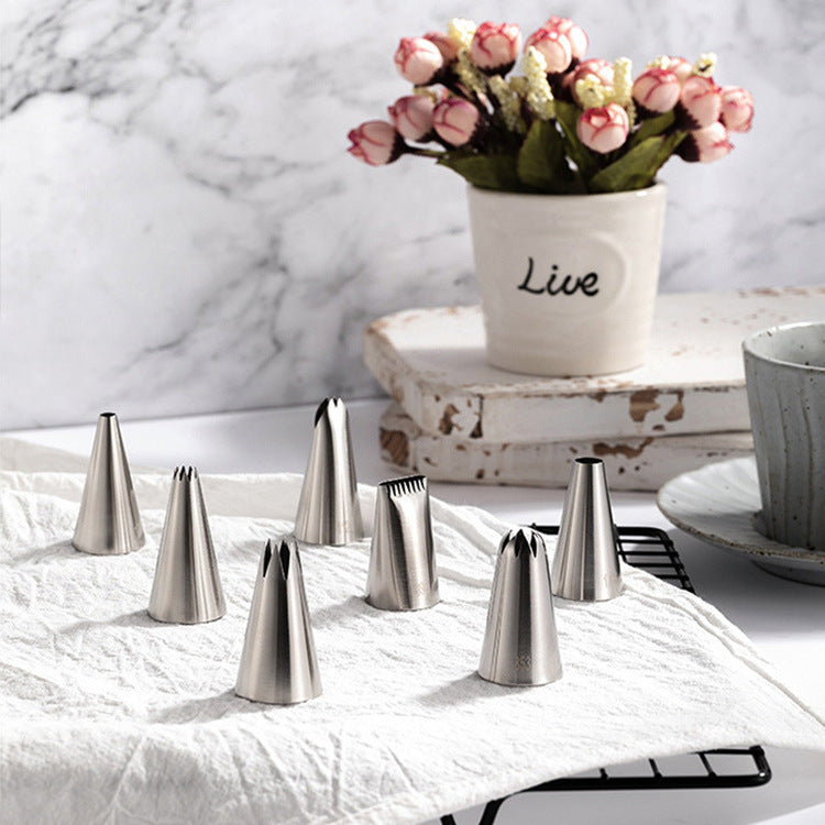 7-Piece Cream Piping Tip Set Stainless Steel 304 Piping Tip 7-Piece Piping Bag Set