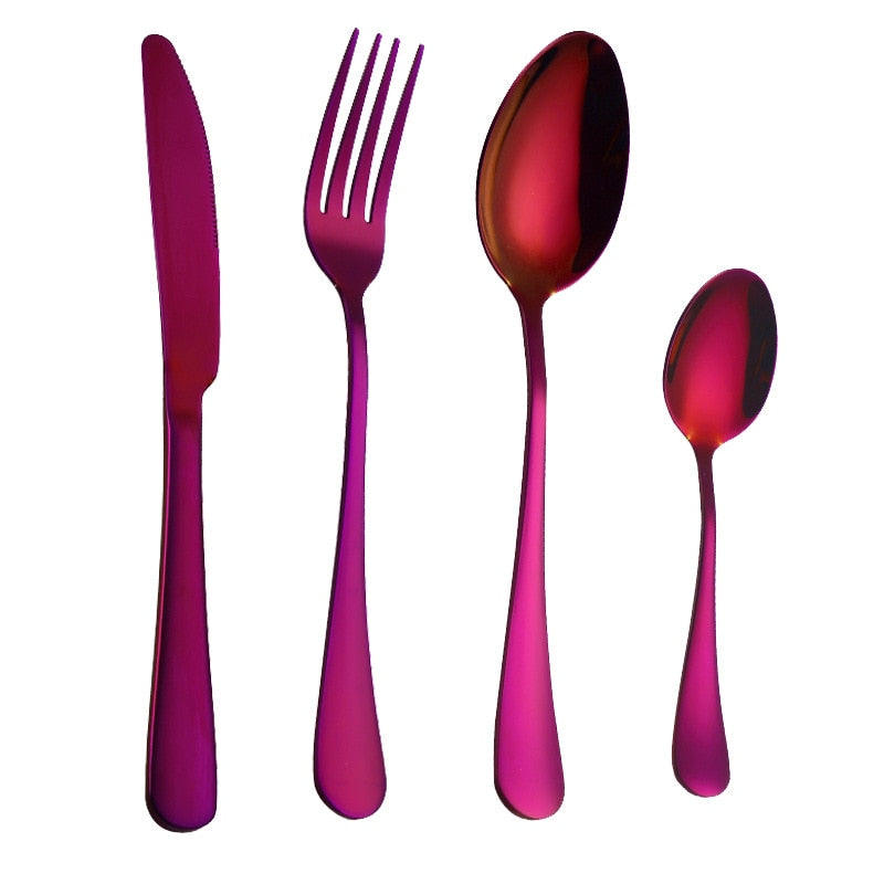 Multi-Colors Rainbow Cutlery Set Dinnerware Set Black Cutlery Kit Fork Knife Stainless Steel Silverware Home Tableware Set
