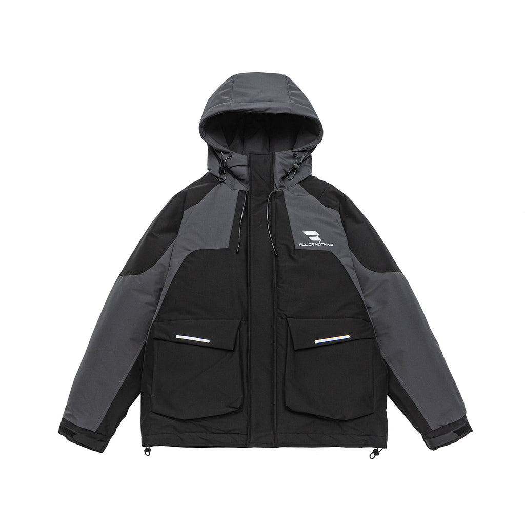 Color-block Spliced Warm Hooded White Duck Down Winter Jacket