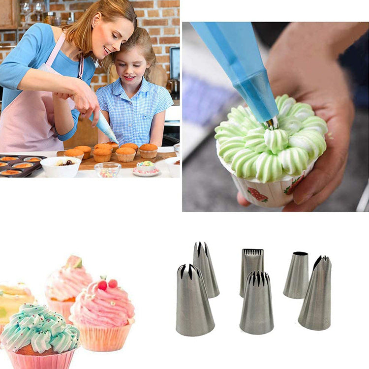 7-Piece Cream Piping Tip Set Stainless Steel 304 Piping Tip 7-Piece Piping Bag Set