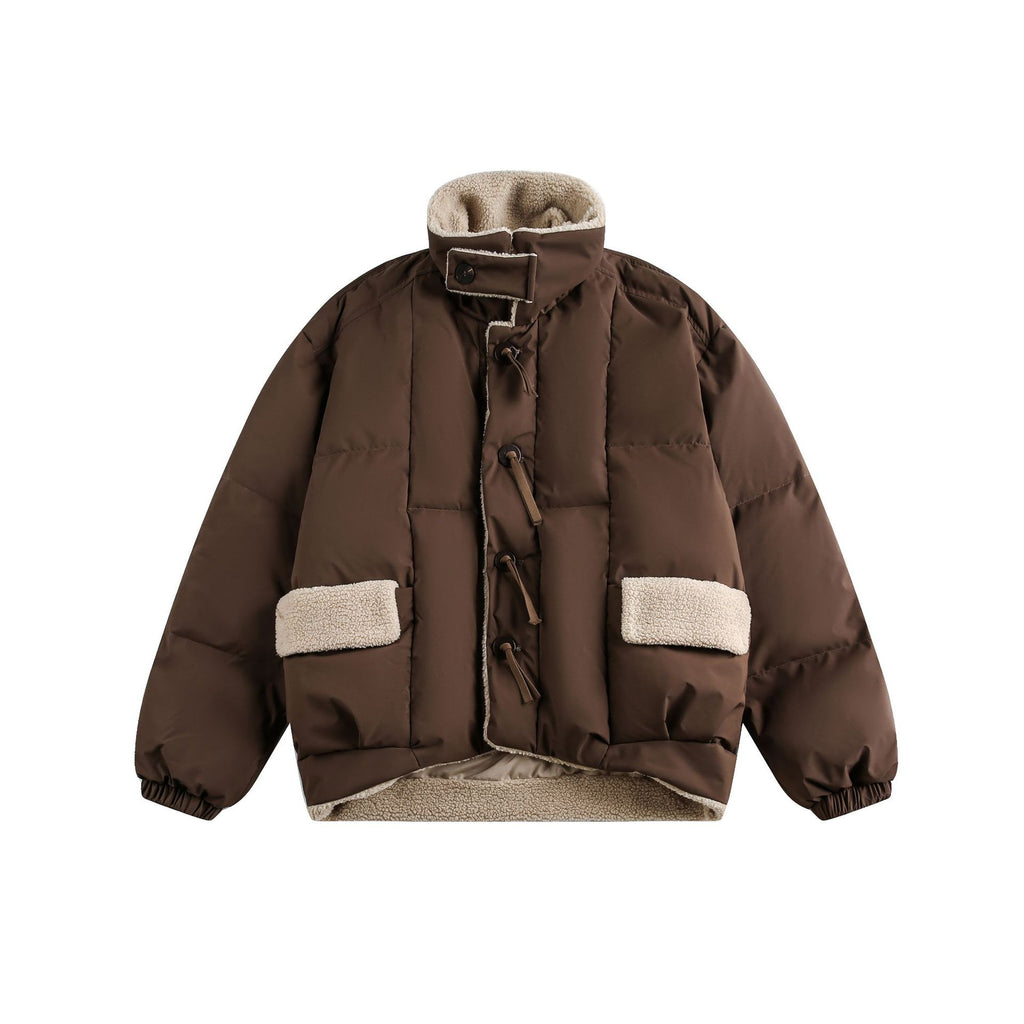 Lamb Fur Patchwork Retro Workwear White Duck Down Winter Jacket