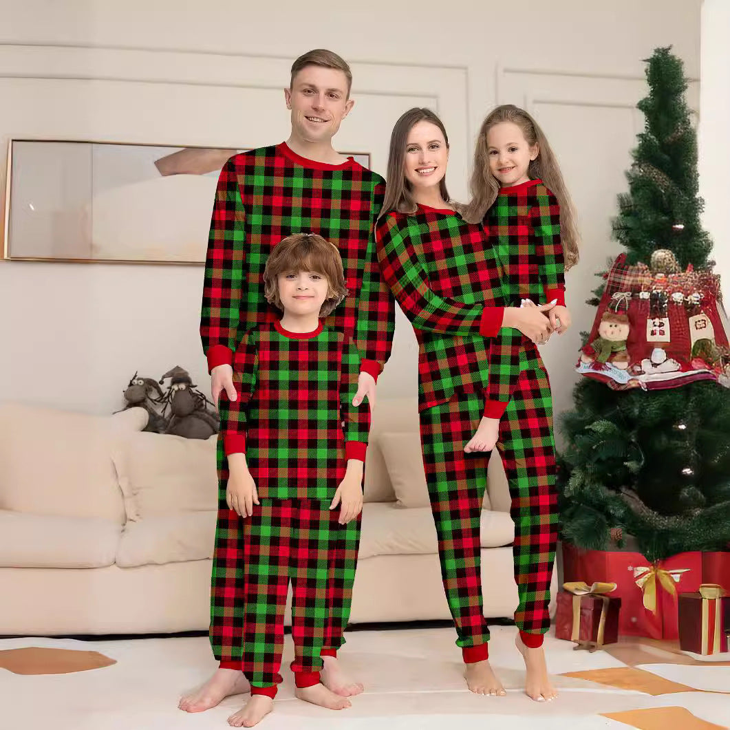 Plaid Christmas Family Matching Printed Loungewear Pajama Set