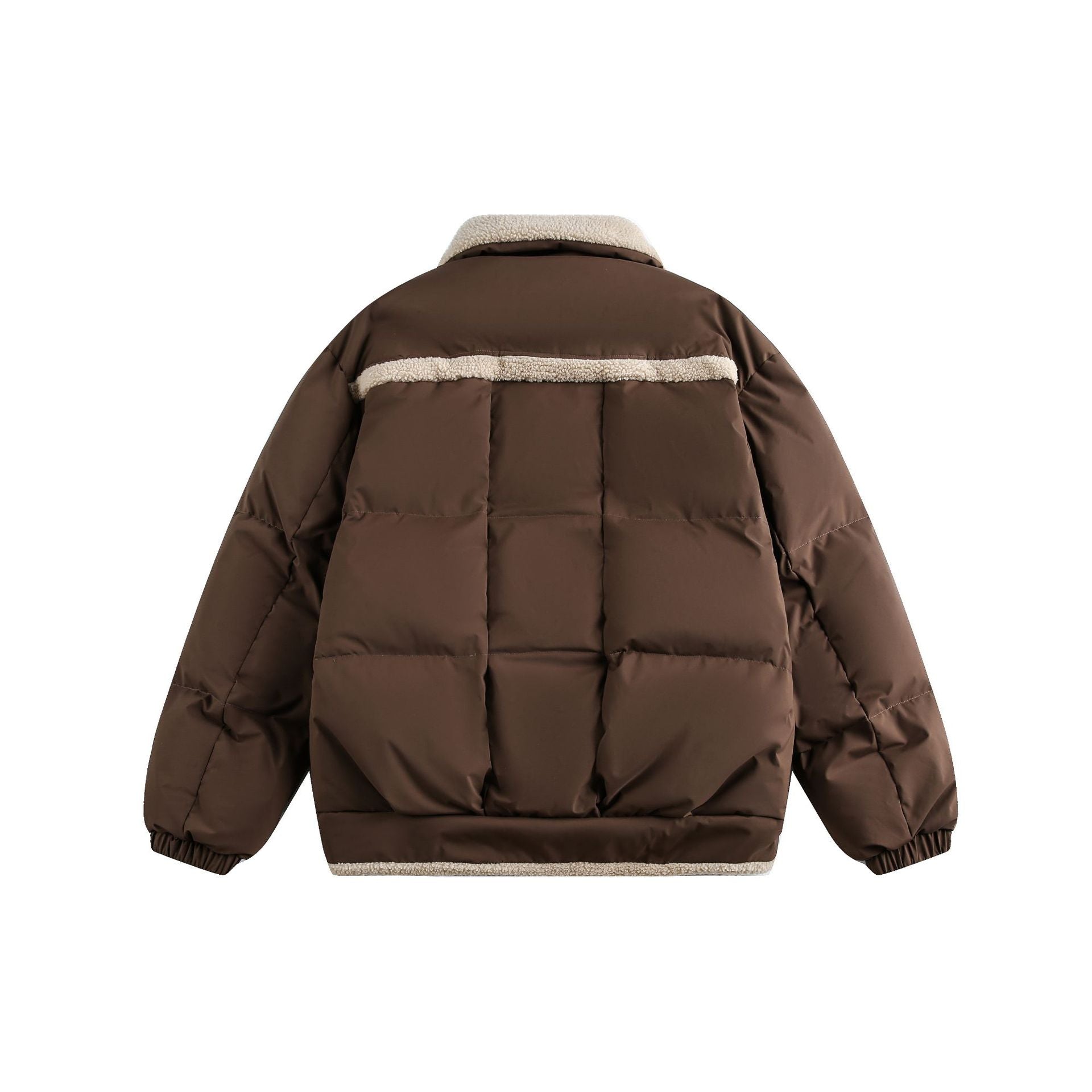 Lamb Fur Patchwork Retro Workwear White Duck Down Winter Jacket