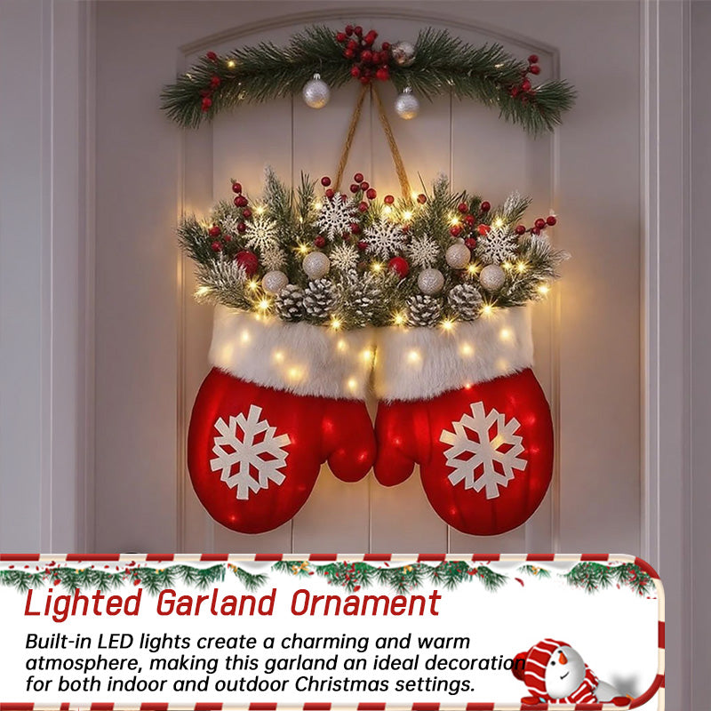 2025 Creative Glove-Shaped Christmas Garland - Faux Flower Crown, Door/Window Decor, Door Sign for Christmas Parties