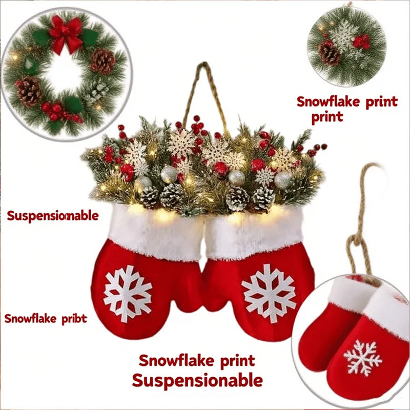 2025 Creative Glove-Shaped Christmas Garland - Faux Flower Crown, Door/Window Decor, Door Sign for Christmas Parties