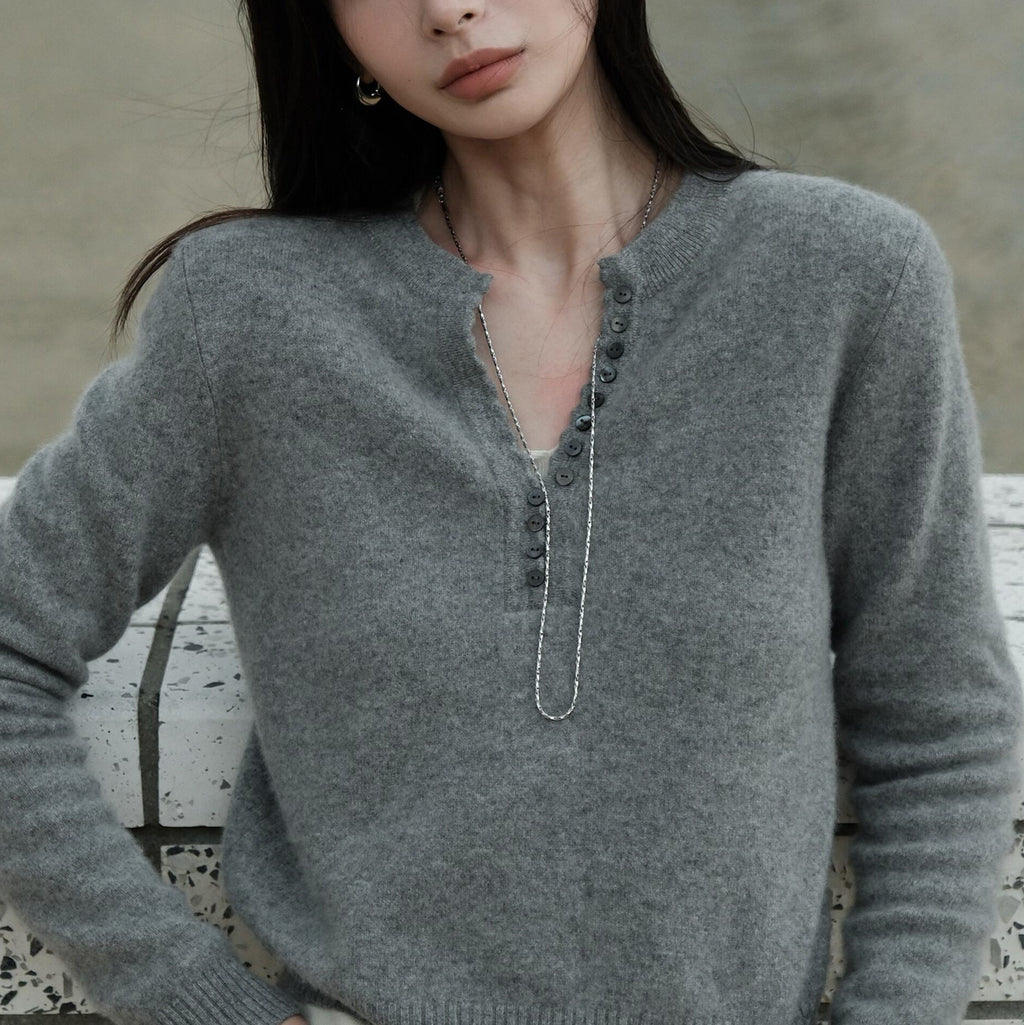 Knitted Sweater in Gray and White Wool BlendSlim Fit Autumn/Winter Style