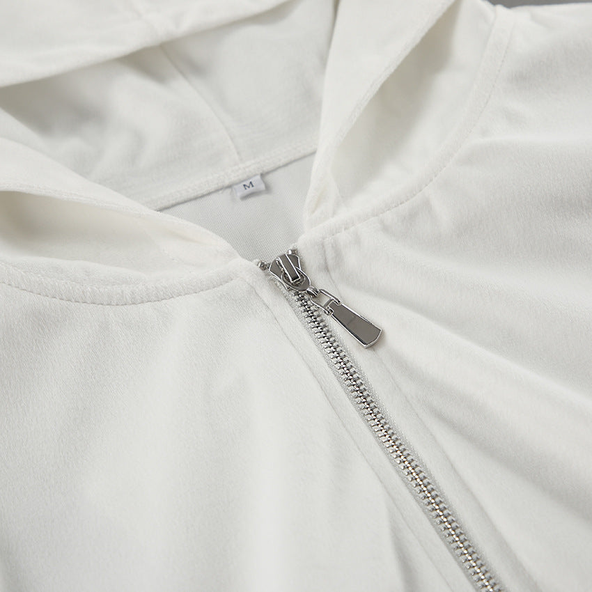 Advanced autumn and winter new white sports hooded sweatshirt and pants set