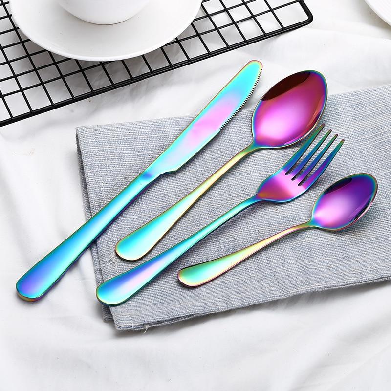4Pcs/set Black Cutlery Set Stainless Steel Dinnerware Tableware Silverware Sets Dinner Knife