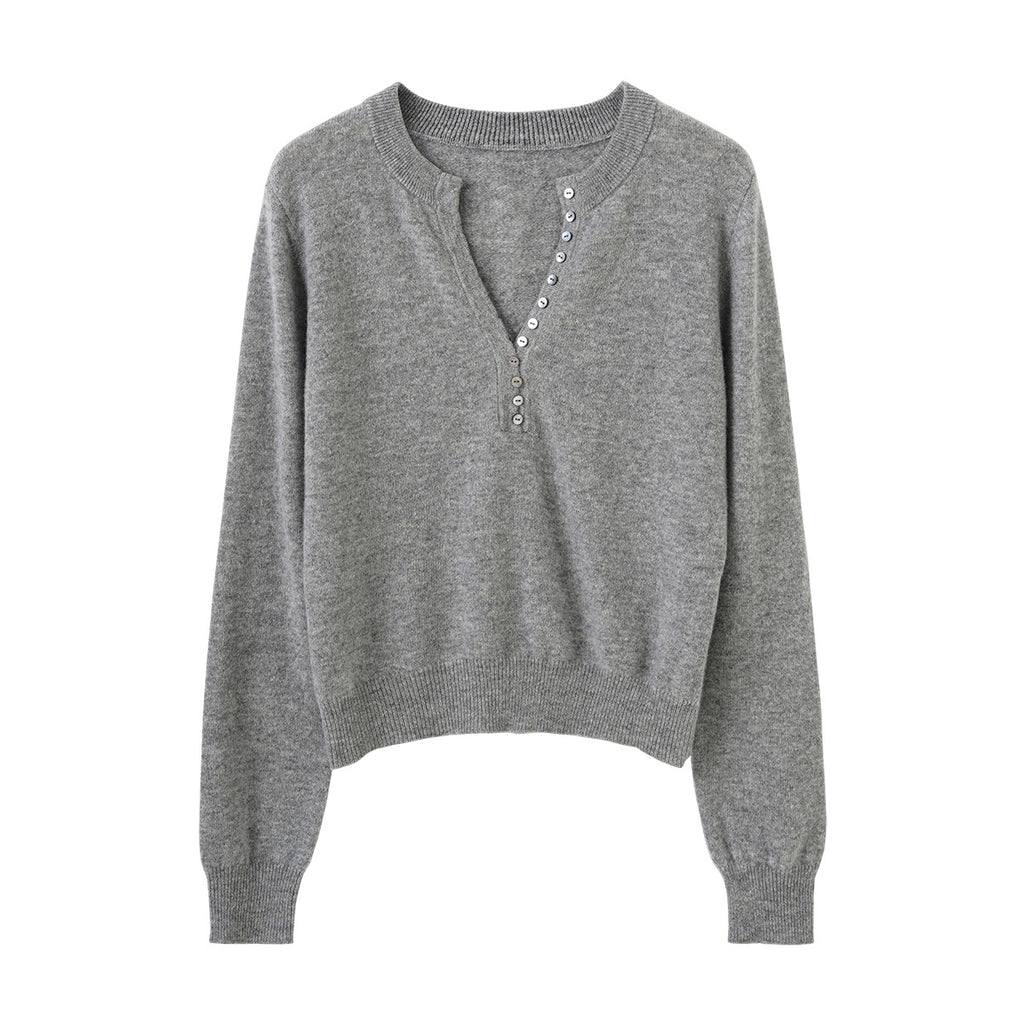 Knitted Sweater in Gray and White Wool BlendSlim Fit Autumn/Winter Style