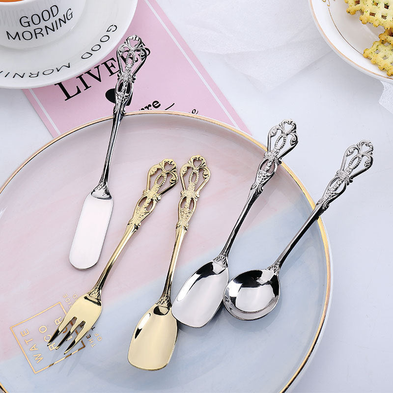 Creative Stainless Steel Court Tableware Western Gift Set 5 Piece Cake Tableware Dessert Set Combination