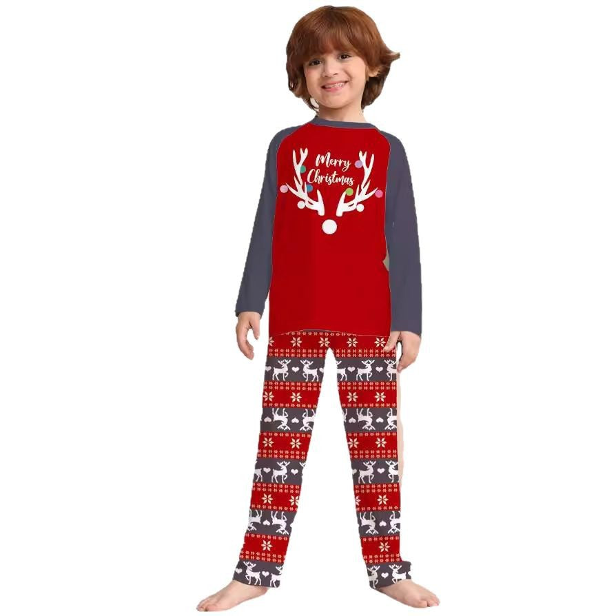 Christmas Deer Print Family Pajama Set Long Sleeve Halloween Loungewear Sleepwear